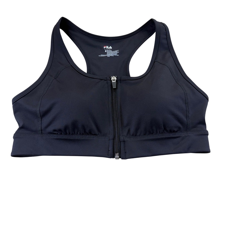 FILA Sports Bra Womens M Black Front Zip Racerback Mesh Keyhole Activewear